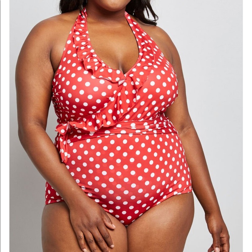 ModCloth Bathing Suit One Piece Polka Dot Red